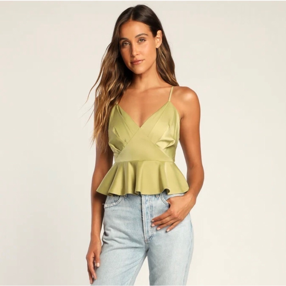Lulu's Olive Green Satin Peplum Cami